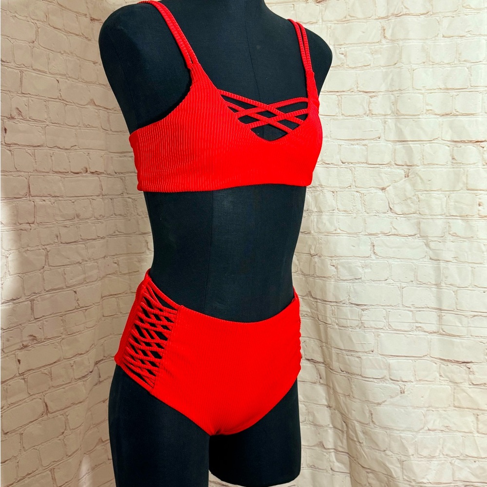 TiniBikini Red Ribbed Bikini
